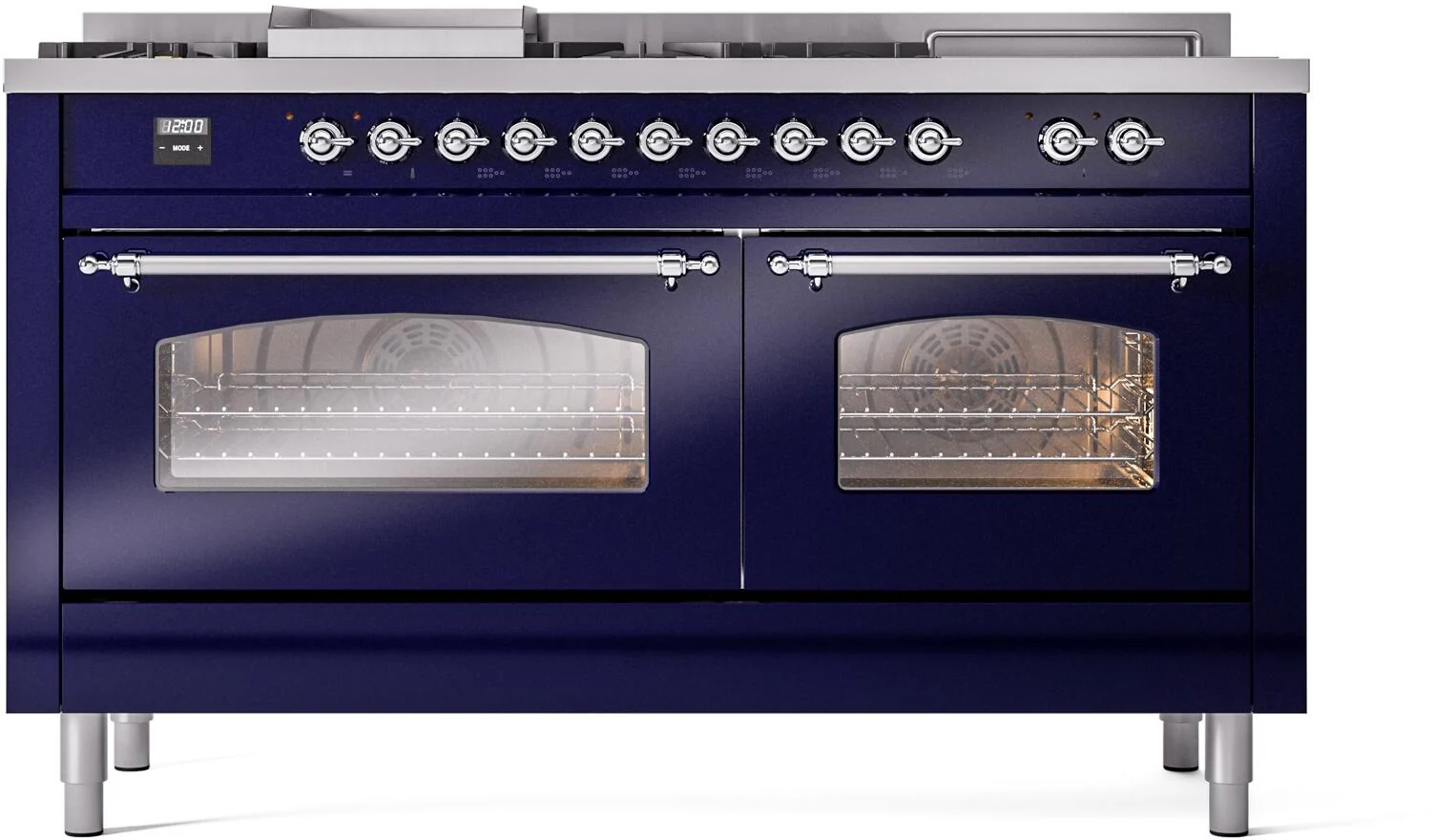 Ilve UP60FSNMPMBCLP Nostalgie Ii 60 Inch Dual Fuel Liquid Propane Freestanding Range In Blue With Chrome Trim - Image 2