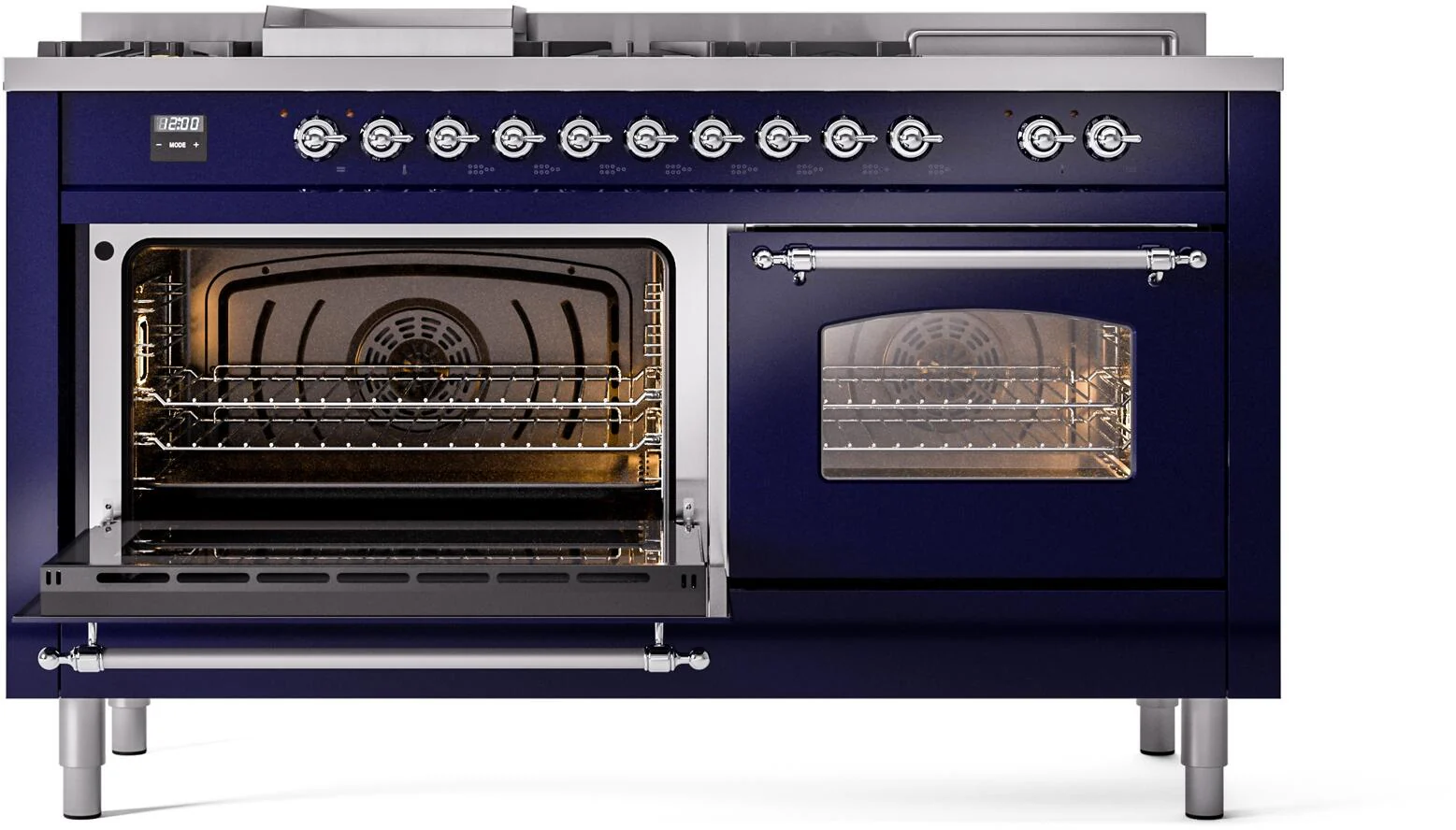 Ilve UP60FSNMPMBCLP Nostalgie Ii 60 Inch Dual Fuel Liquid Propane Freestanding Range In Blue With Chrome Trim - Image 4