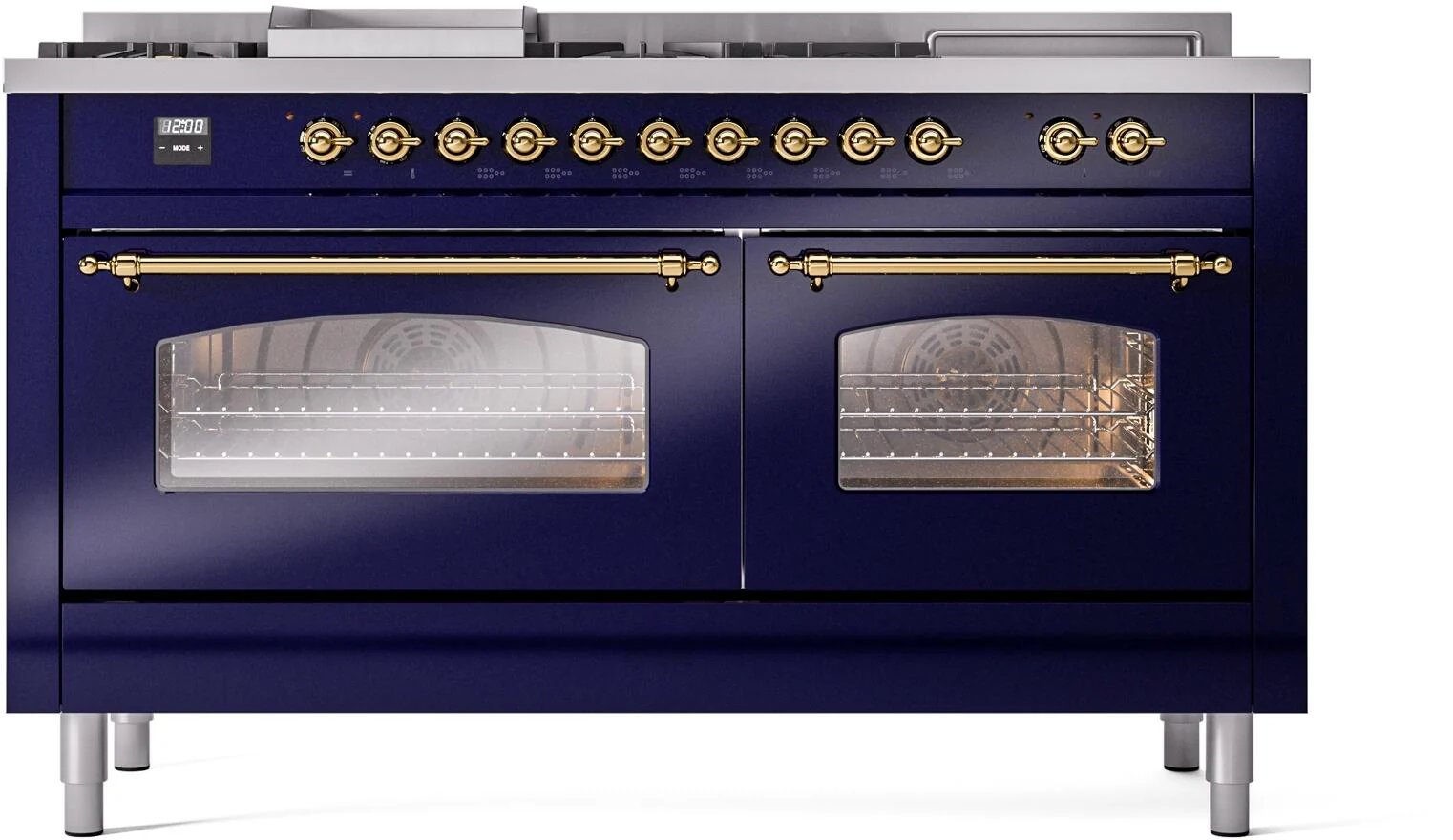 Ilve UP60FSNMPMBGLP Nostalgie Ii 60 Inch Dual Fuel Liquid Propane Freestanding Range In Blue With Brass Trim - Image 2