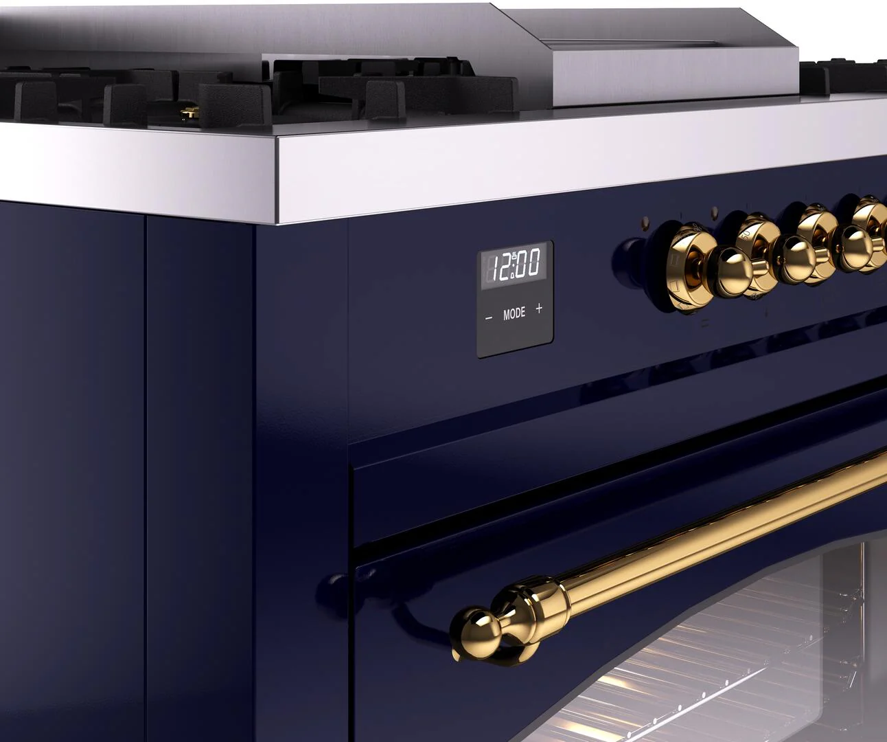 Ilve UP60FSNMPMBGLP Nostalgie Ii 60 Inch Dual Fuel Liquid Propane Freestanding Range In Blue With Brass Trim - Image 7