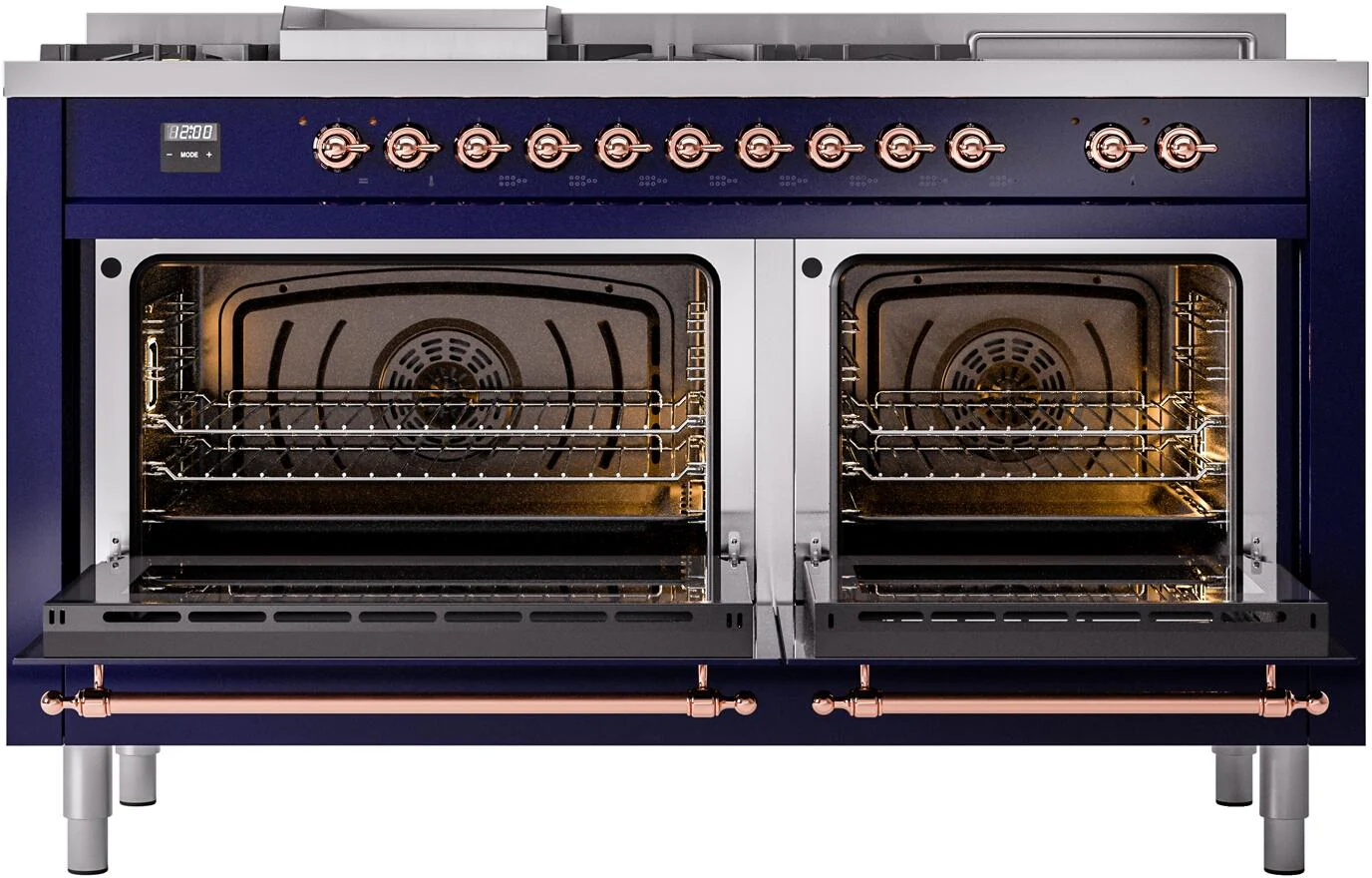 Ilve UP60FSNMPMBP Nostalgie Ii 60 Inch Dual Fuel Natural Gas Freestanding Range In Blue With Copper Trim - Image 3