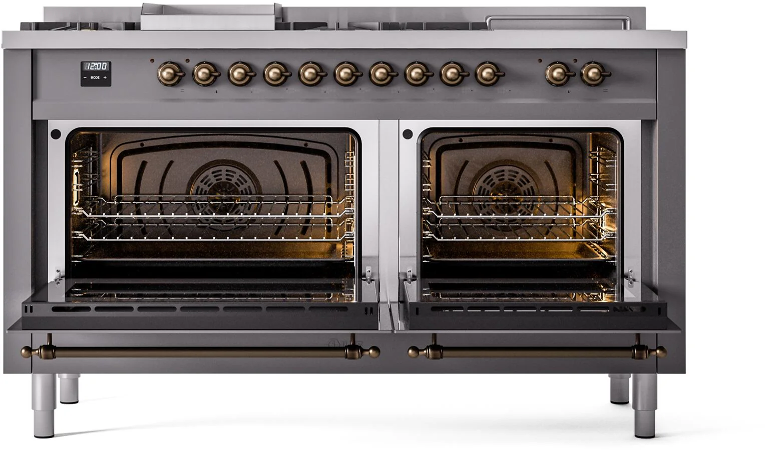 Ilve UP60FSNMPMGBLP Nostalgie Ii 60 Inch Dual Fuel Liquid Propane Freestanding Range In Matte Graphite With Bronze Trim - Image 3