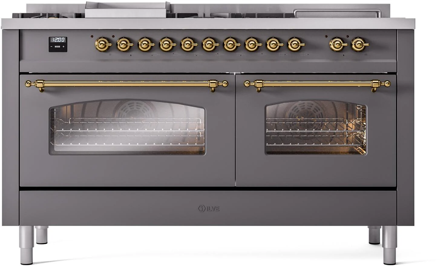 Ilve UP60FSNMPMGGLP Nostalgie Ii 60 Inch Dual Fuel Liquid Propane Freestanding Range In Matte Graphite With Brass Trim - Image 2