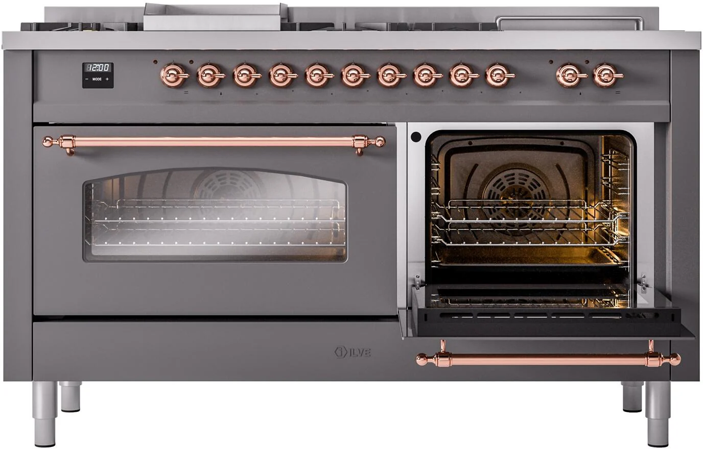 Ilve UP60FSNMPMGP Nostalgie Ii 60 Inch Dual Fuel Natural Gas Freestanding Range In Matte Graphite With Copper Trim - Image 5