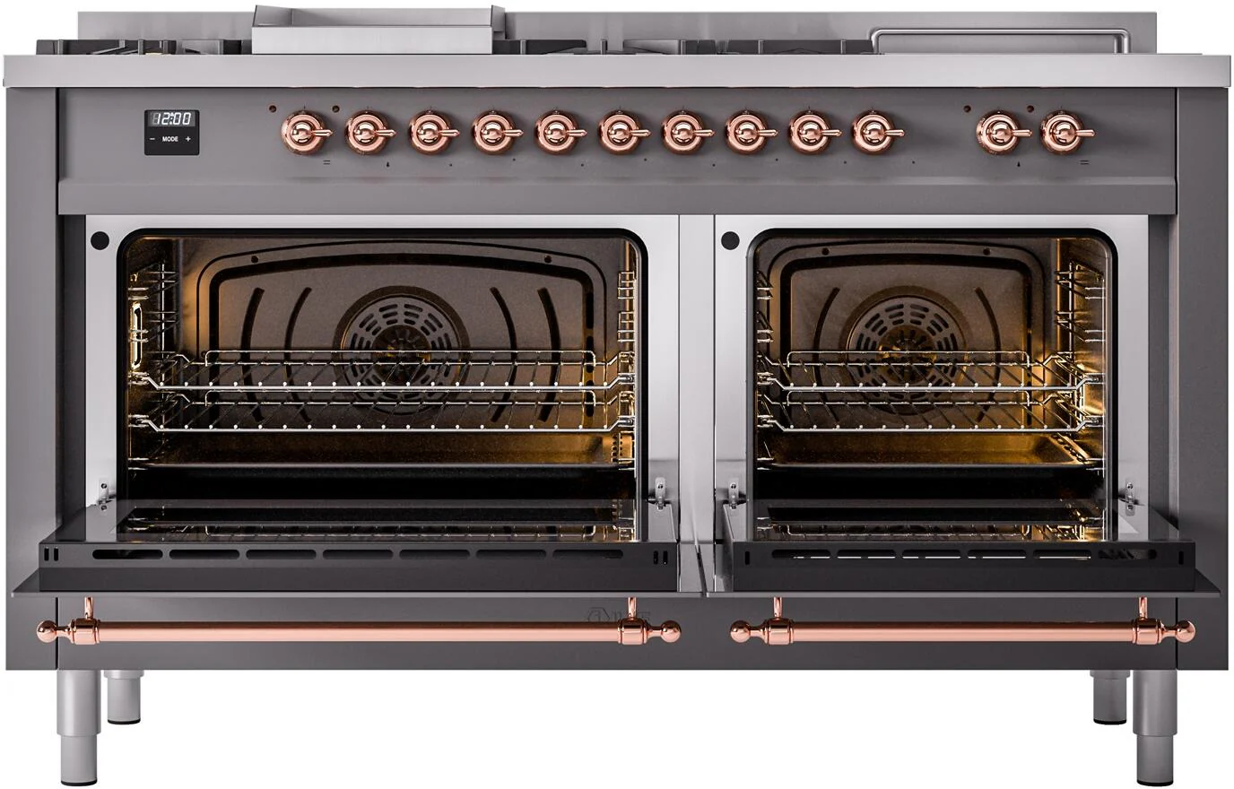 Ilve UP60FSNMPMGPLP Nostalgie Ii 60 Inch Dual Fuel Liquid Propane Freestanding Range In Matte Graphite With Copper Trim - Image 3