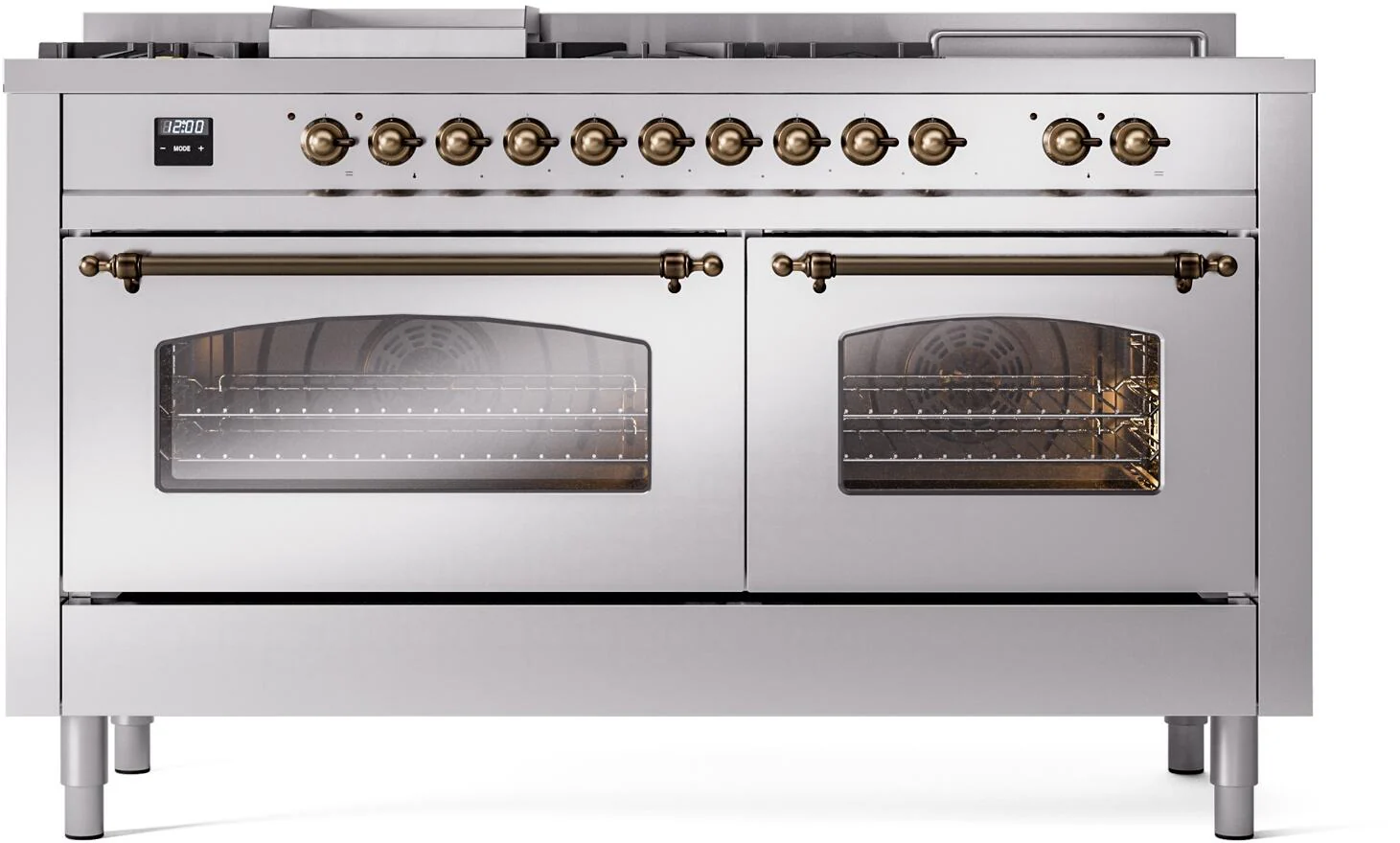 Ilve UP60FSNMPSSBLP Nostalgie Ii 60 Inch Dual Fuel Liquid Propane Freestanding Range In Stainless Steel With Bronze Trim - Image 2