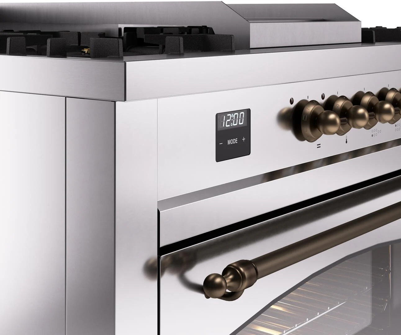Ilve UP60FSNMPSSBLP Nostalgie Ii 60 Inch Dual Fuel Liquid Propane Freestanding Range In Stainless Steel With Bronze Trim - Image 7