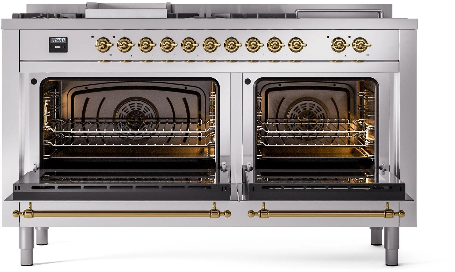 Ilve UP60FSNMPSSGLP Nostalgie Ii 60 Inch Dual Fuel Liquid Propane Freestanding Range In Stainless Steel With Brass Trim - Image 3