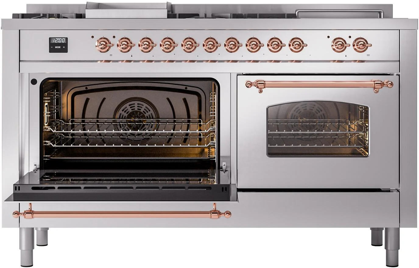 Ilve UP60FSNMPSSP Nostalgie Ii 60 Inch Dual Fuel Natural Gas Freestanding Range In Stainless Steel With Copper Trim - Image 4