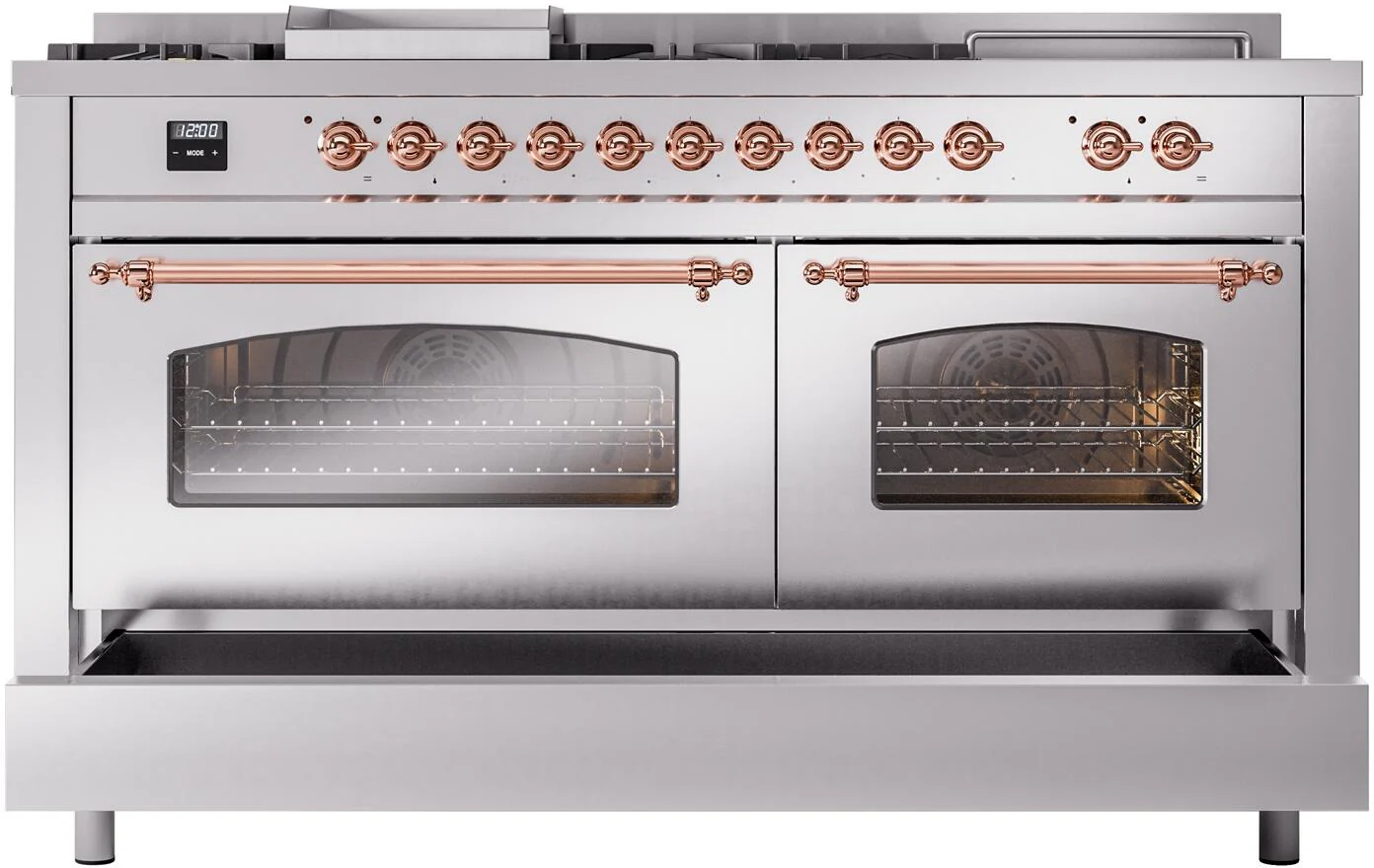 Ilve UP60FSNMPSSPLP Nostalgie Ii 60 Inch Dual Fuel Liquid Propane Freestanding Range In Stainless Steel With Copper Trim - Image 6