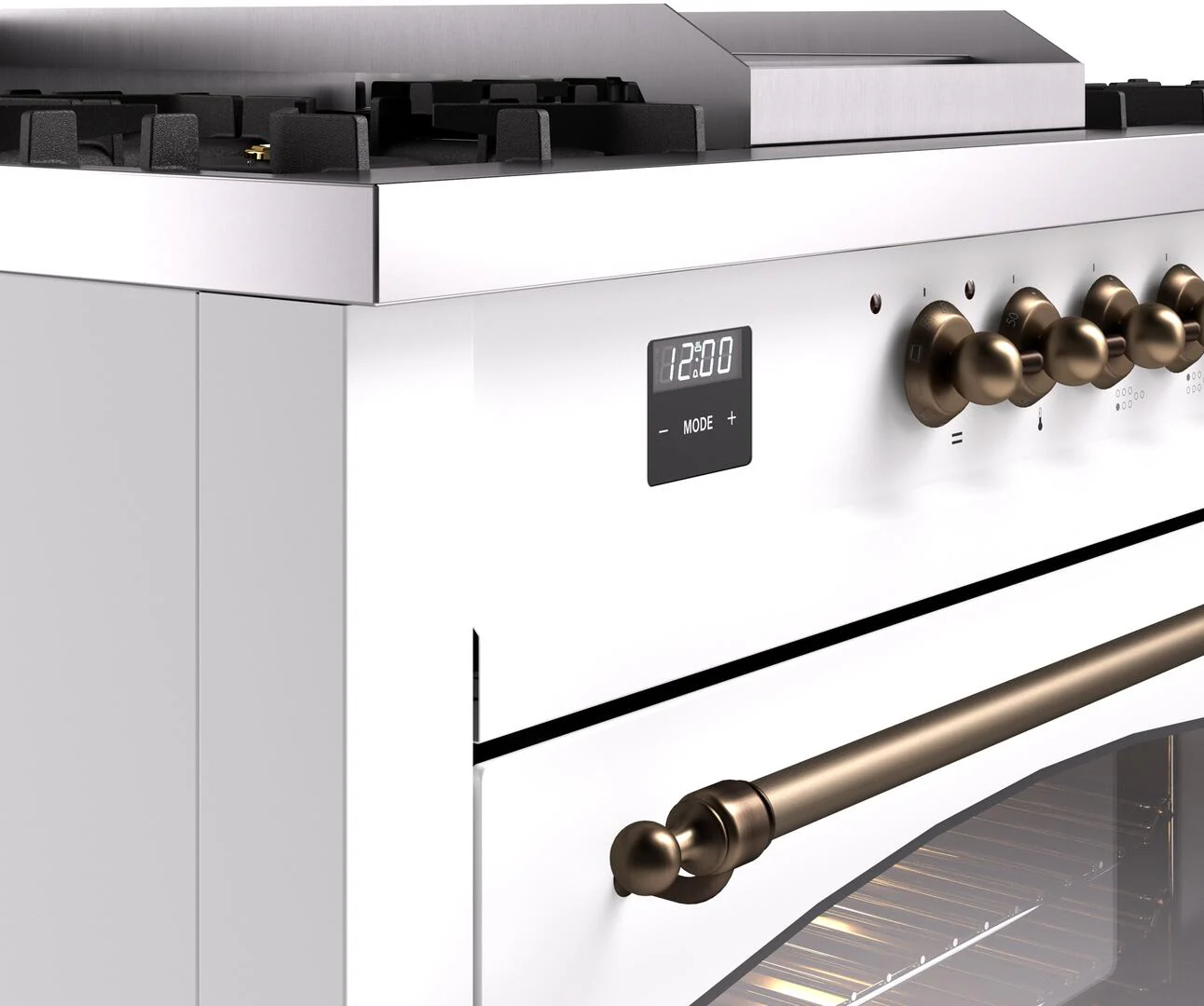 Ilve UP60FSNMPWHB Nostalgie Ii 60 Inch Dual Fuel Natural Gas Freestanding Range In White With Bronze Trim - Image 7