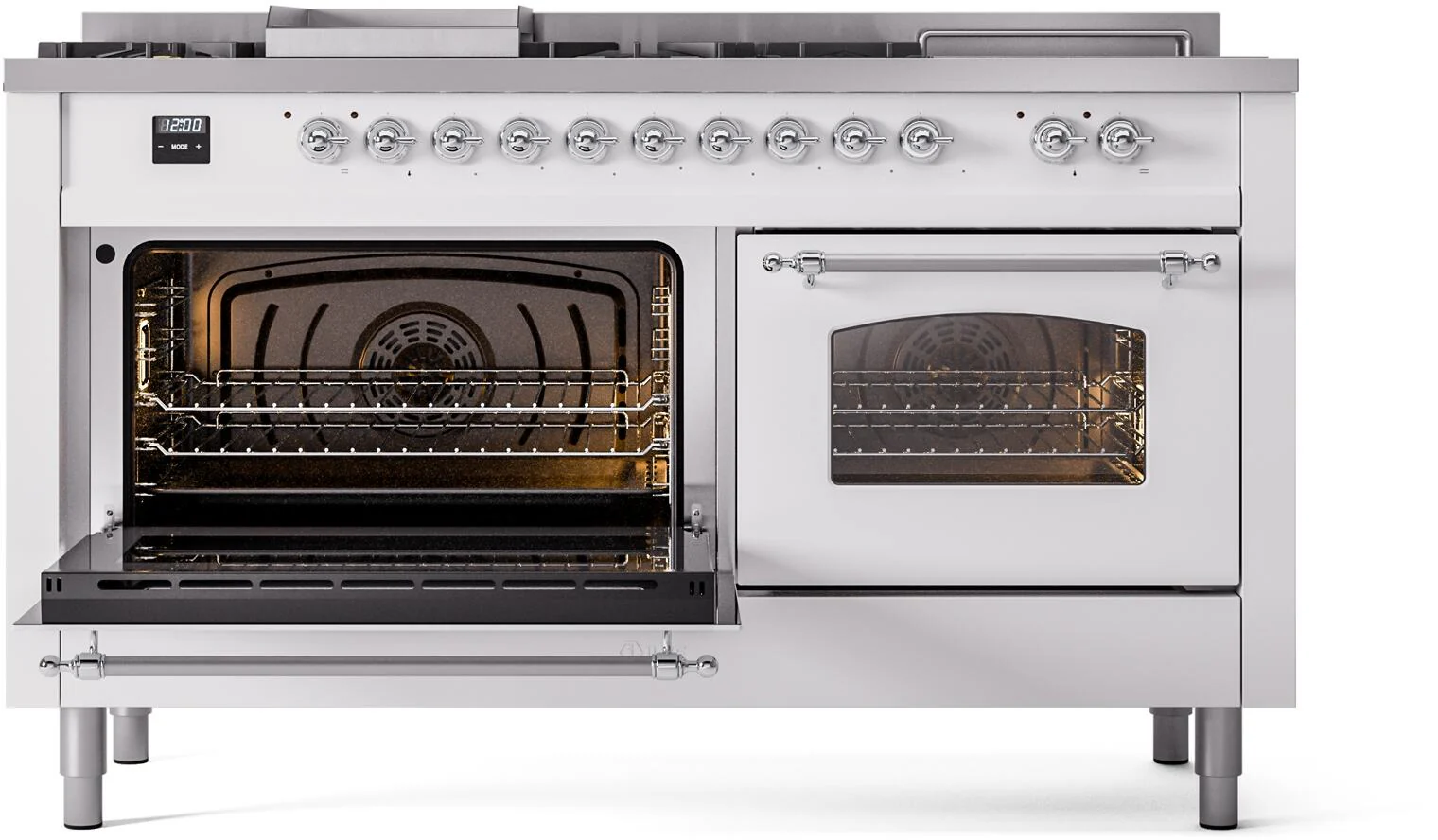 Ilve UP60FSNMPWHC Nostalgie Ii 60 Inch Dual Fuel Natural Gas Freestanding Range In White With Chrome Trim - Image 4