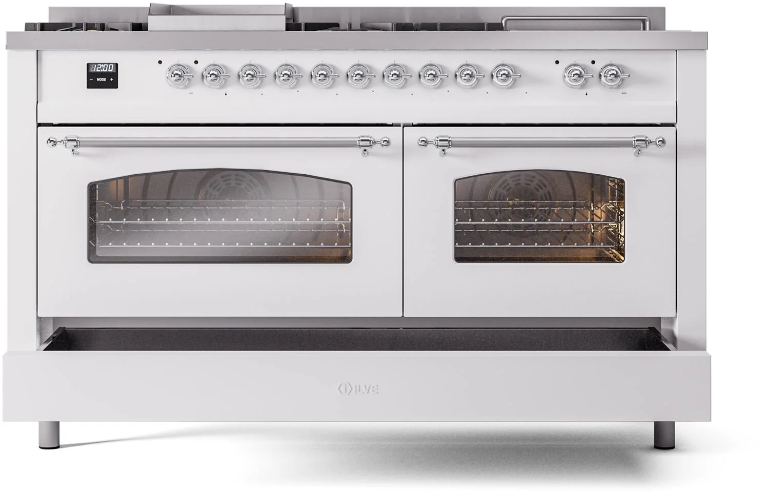 Ilve UP60FSNMPWHC Nostalgie Ii 60 Inch Dual Fuel Natural Gas Freestanding Range In White With Chrome Trim - Image 6