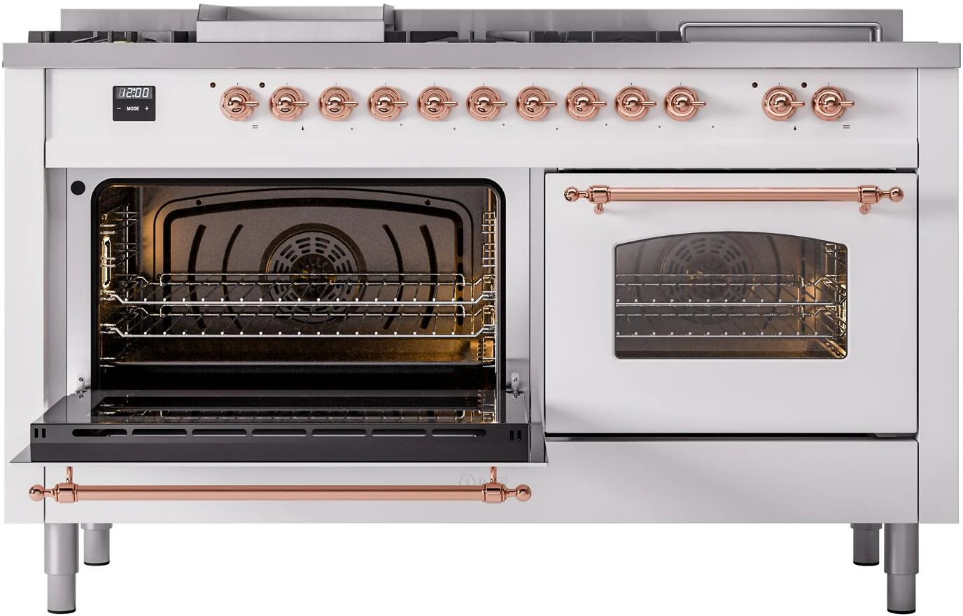 Ilve UP60FSNMPWHP Nostalgie Ii 60 Inch Dual Fuel Natural Gas Freestanding Range In White With Copper Trim - Image 4