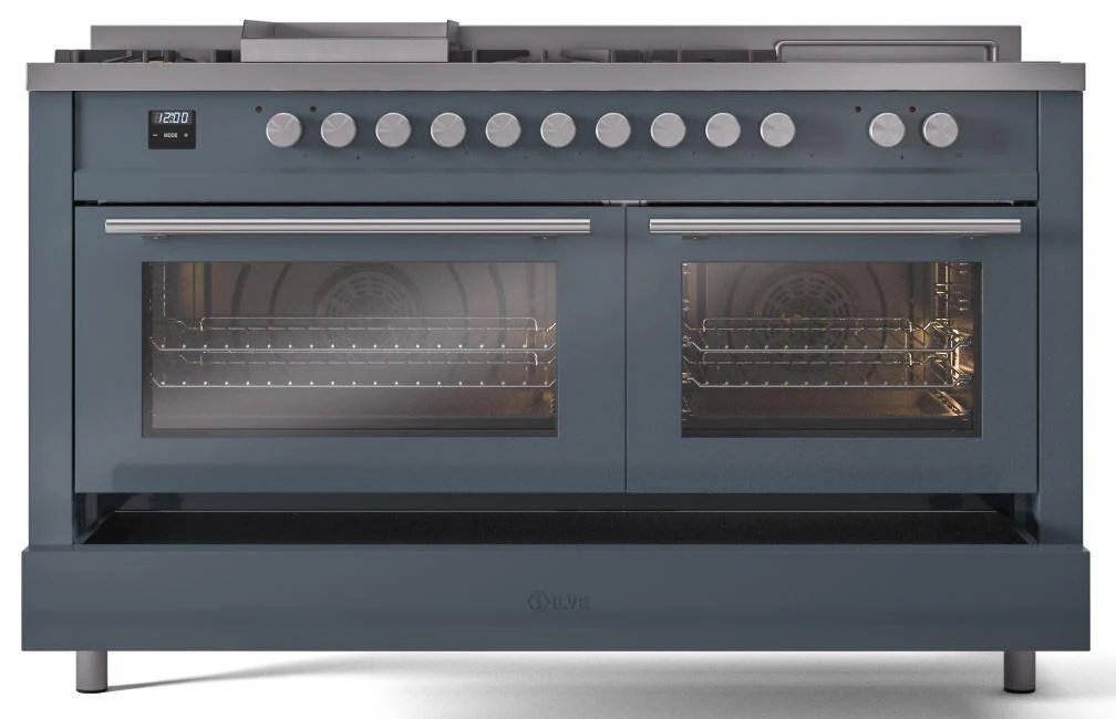 Ilve UP60FSWMPBGLP Professional Plus Ii 60 Inch Dual Fuel Liquid Propane Freestanding Range In Blue Grey With Trim - Image 6