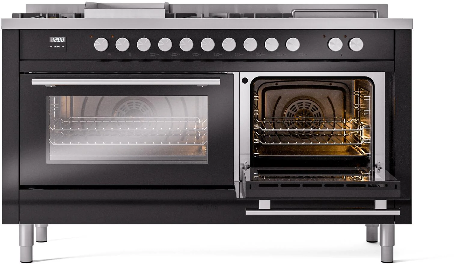Ilve UP60FSWMPBK Professional Plus Ii 60 Inch Dual Fuel Natural Gas Freestanding Range In Glossy Black With Trim - Image 5