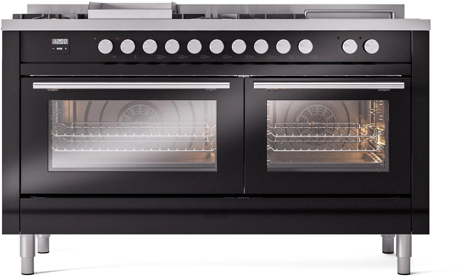Ilve UP60FSWMPBKLP Professional Plus Ii 60 Inch Dual Fuel Liquid Propane Freestanding Range In Glossy Black With Trim - Image 2