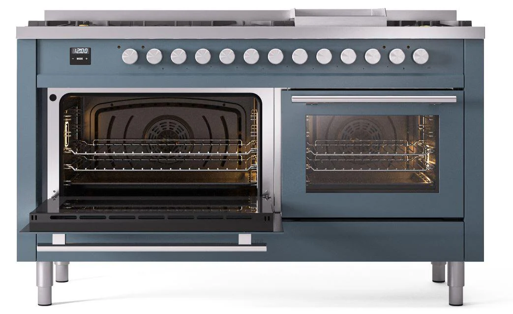 Ilve UP60FWMPBG Professional Plus Ii 60 Inch Dual Fuel Natural Gas Freestanding Range In Blue Grey With Trim - Image 4