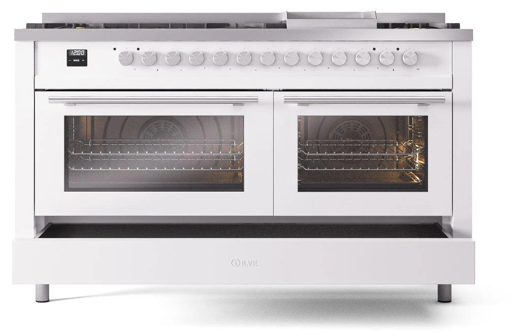 Ilve UP60FWMPWHLP Professional Plus Ii 60 Inch Dual Fuel Liquid Propane Freestanding Range In White With Trim - Image 6