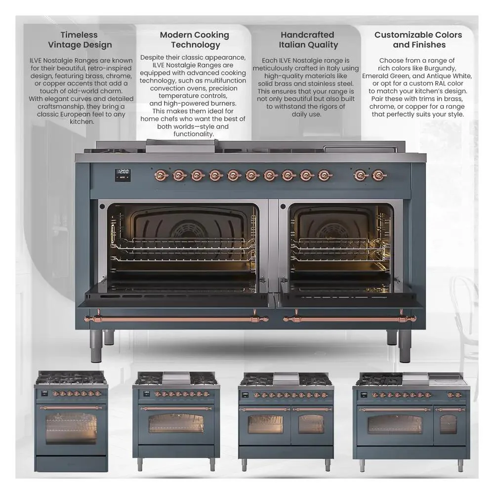 Ilve UPD406NMPWHG Ilve Upd406Nmpwhg Nostalgie Ii 40 Inch Dual Fuel Range With 6 Total Black Brass Burners (Limited Edition) (Natural Gas, White) - Image 2