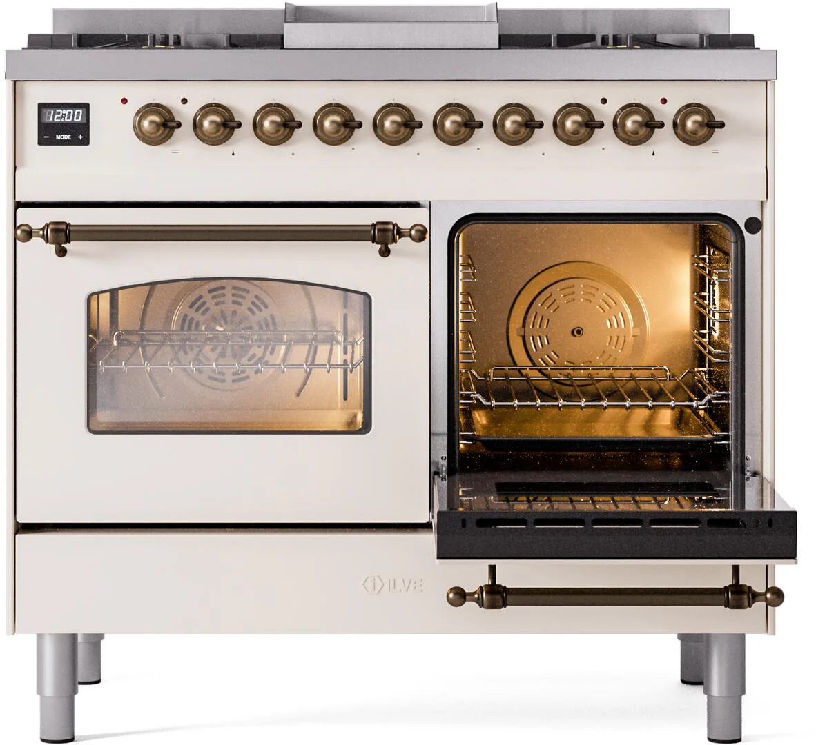 Ilve UPD40FNMPAWB Nostalgie Ii 40 Inch Dual Fuel Natural Gas Freestanding Range In Antique White With Bronze Trim - Image 4