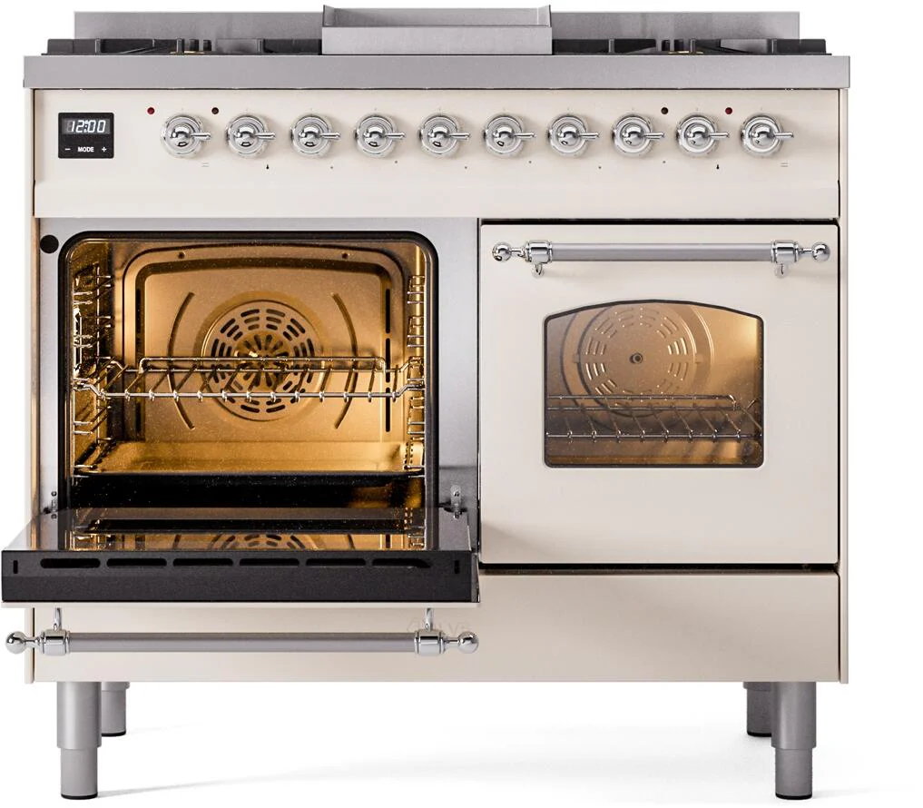 Ilve UPD40FNMPAWC Nostalgie Ii 40 Inch Dual Fuel Natural Gas Freestanding Range In Antique White With Chrome Trim - Image 4