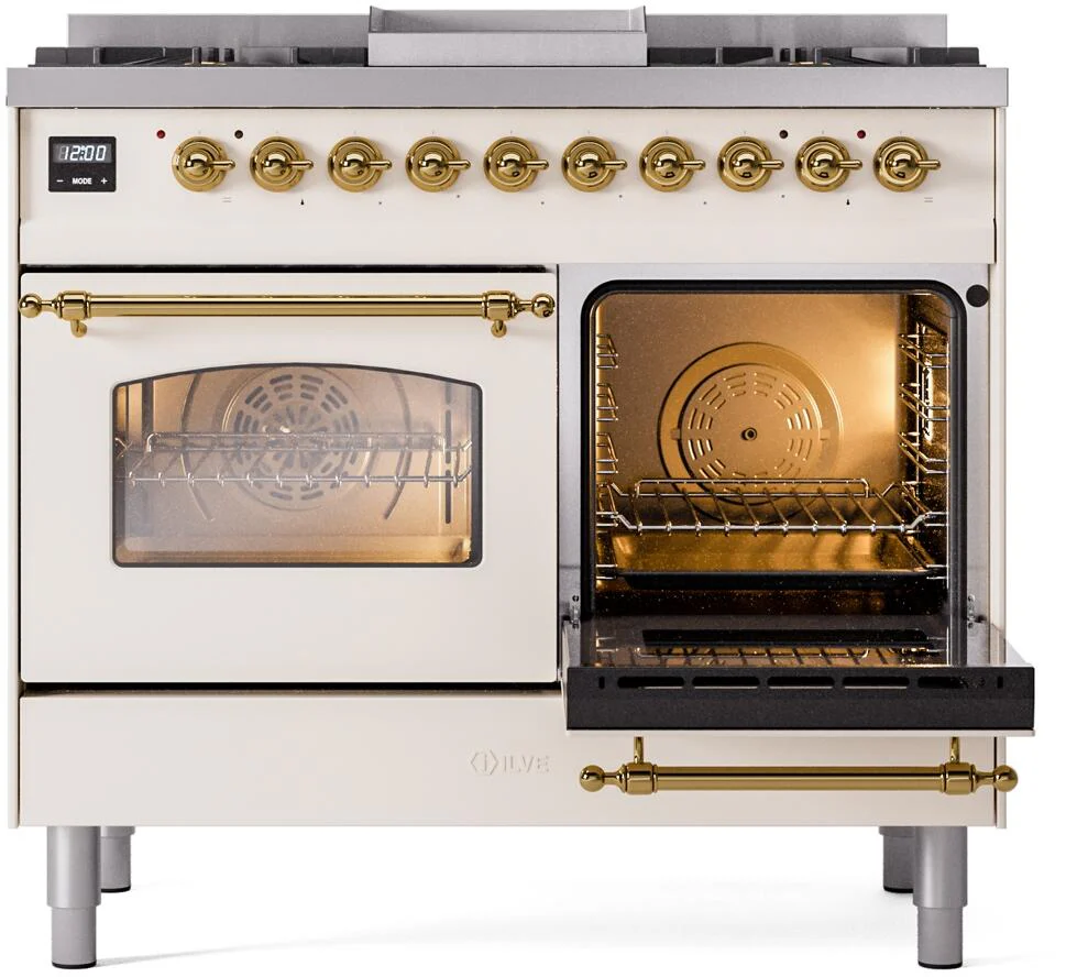 Ilve UPD40FNMPAWG Nostalgie Ii 40 Inch Dual Fuel Natural Gas Freestanding Range In Antique White With Brass Trim - Image 5
