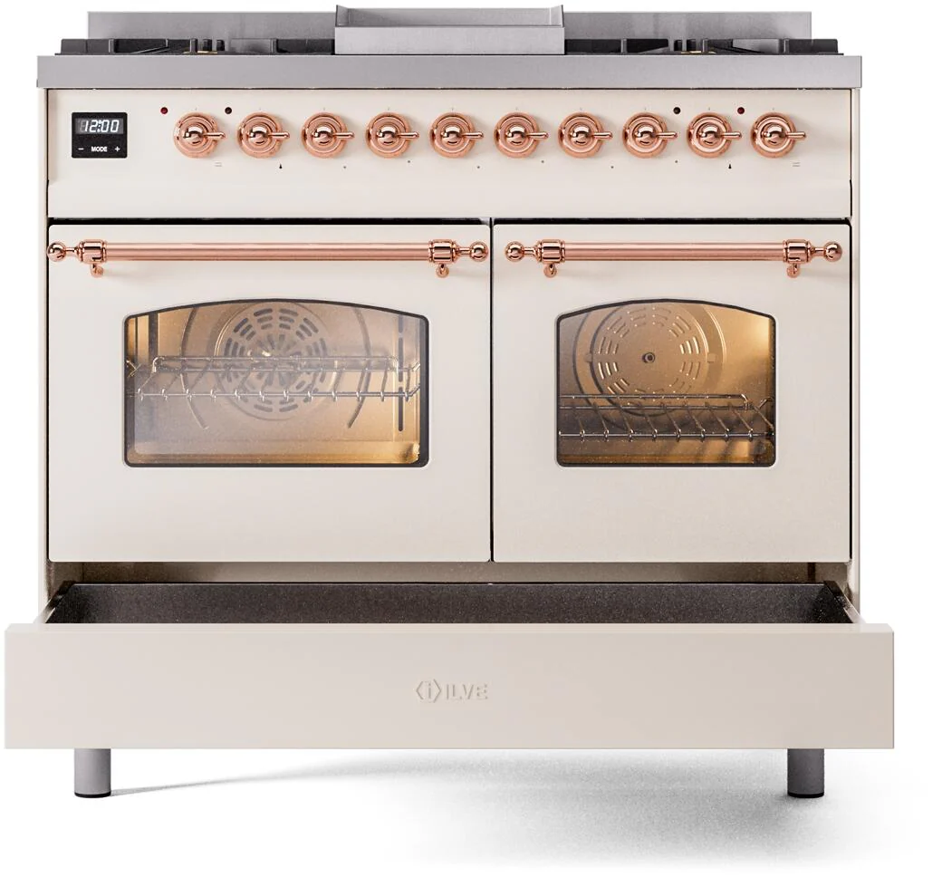 Ilve UPD40FNMPAWP Nostalgie Ii 40 Inch Dual Fuel Natural Gas Freestanding Range In Antique White With Copper Trim - Image 6