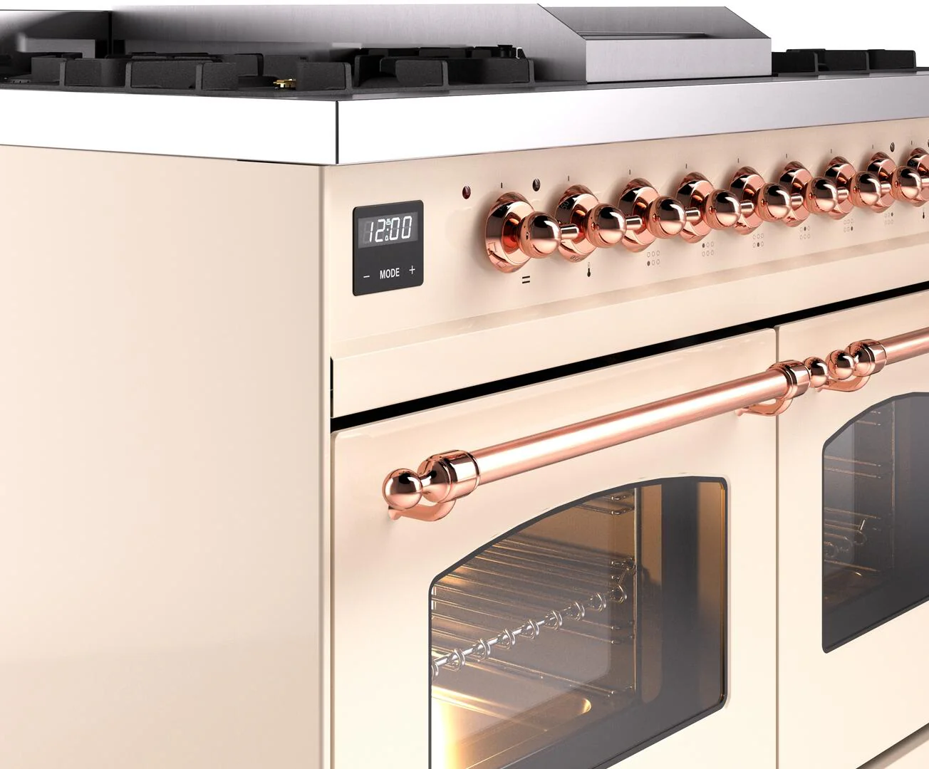Ilve UPD40FNMPAWPLP Nostalgie Ii 40 Inch Dual Fuel Liquid Propane Freestanding Range In Antique White With Copper Trim - Image 7