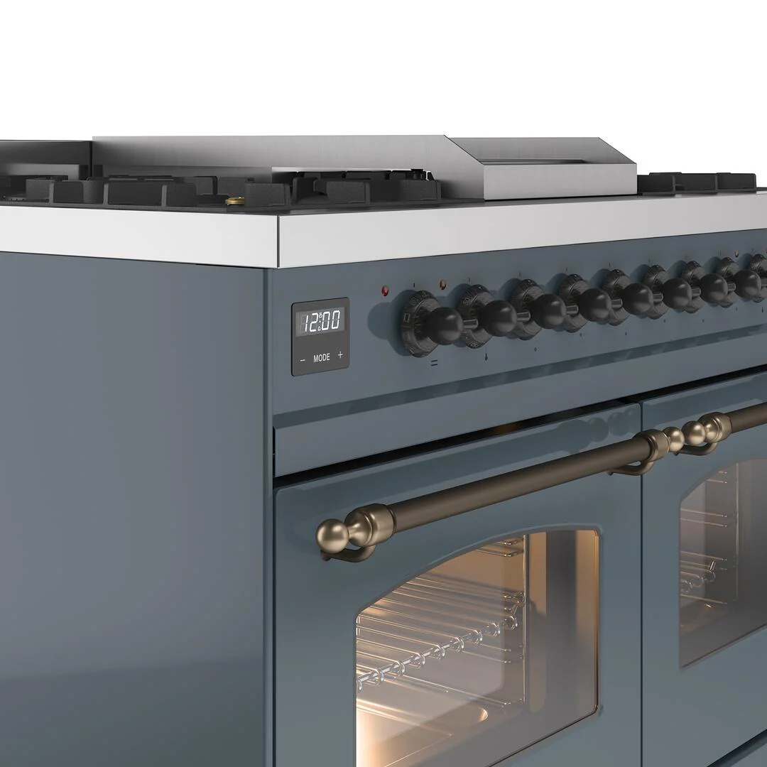 Ilve UPD40FNMPBGBLP Nostalgie Ii 40 Inch Dual Fuel Liquid Propane Freestanding Range In Blue Grey With Bronze Trim - Image 7