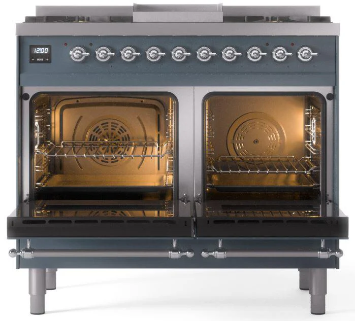 Ilve UPD40FNMPBGCLP Nostalgie Ii 40 Inch Dual Fuel Liquid Propane Freestanding Range In Blue Grey With Chrome Trim - Image 5