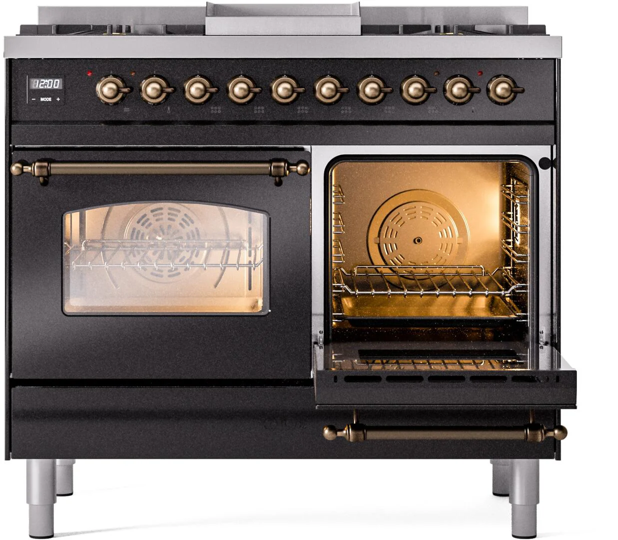 Ilve UPD40FNMPBKBLP Nostalgie Ii 40 Inch Dual Fuel Liquid Propane Freestanding Range In Glossy Black With Bronze Trim - Image 5