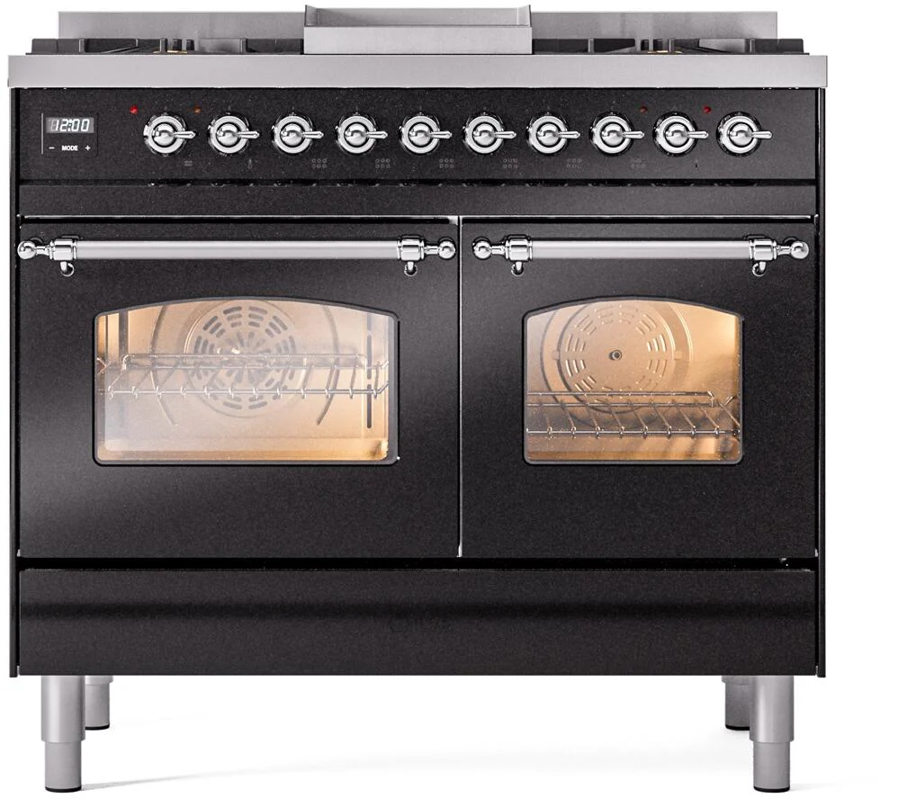 Ilve UPD40FNMPBKC Nostalgie Ii 40 Inch Dual Fuel Natural Gas Freestanding Range In Glossy Black With Chrome Trim - Image 2