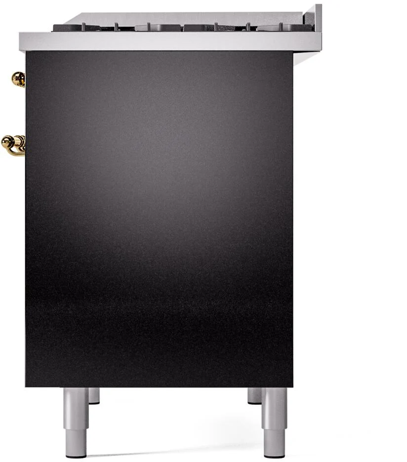 Ilve UPD40FNMPBKG Nostalgie Ii 40 Inch Dual Fuel Natural Gas Freestanding Range In Glossy Black With Brass Trim - Image 9