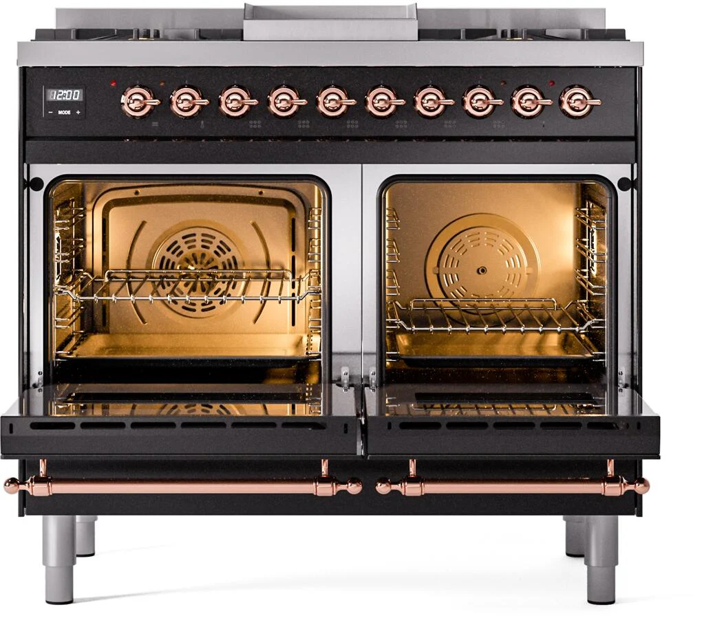 Ilve UPD40FNMPBKP Nostalgie Ii 40 Inch Dual Fuel Natural Gas Freestanding Range In Glossy Black With Copper Trim - Image 3