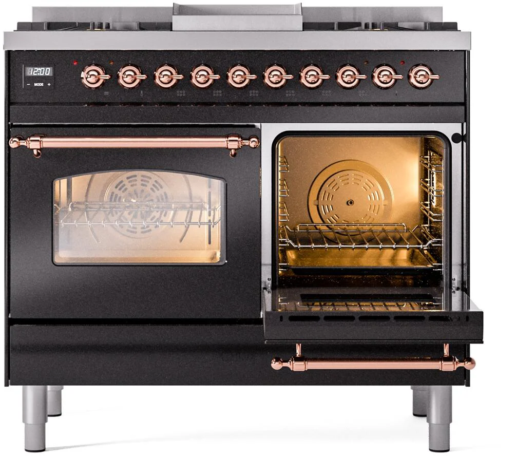 Ilve UPD40FNMPBKP Nostalgie Ii 40 Inch Dual Fuel Natural Gas Freestanding Range In Glossy Black With Copper Trim - Image 5