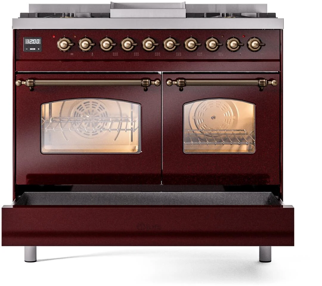 Ilve UPD40FNMPBUBLP Nostalgie Ii 40 Inch Dual Fuel Liquid Propane Freestanding Range In Burgundy With Bronze Trim - Image 6