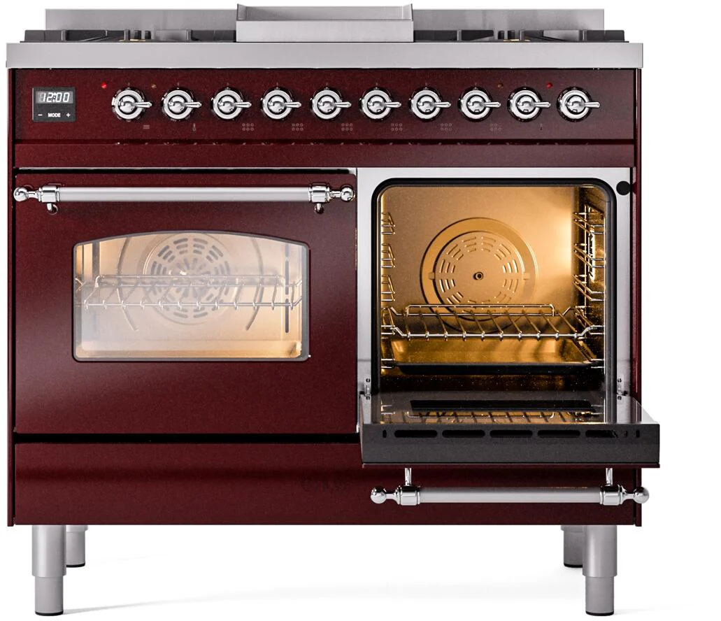Ilve UPD40FNMPBUCLP Nostalgie Ii 40 Inch Dual Fuel Liquid Propane Freestanding Range In Burgundy With Chrome Trim - Image 5