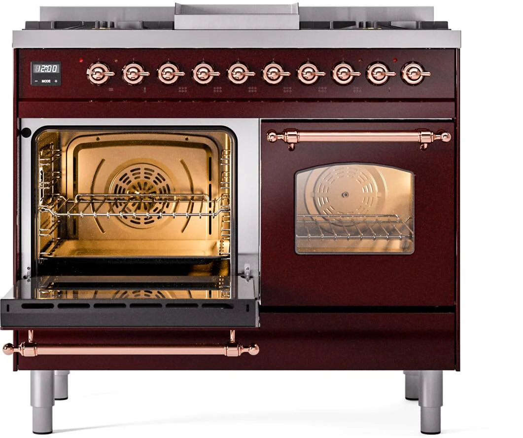 Ilve UPD40FNMPBUPLP Nostalgie Ii 40 Inch Dual Fuel Liquid Propane Freestanding Range In Burgundy With Copper Trim - Image 4