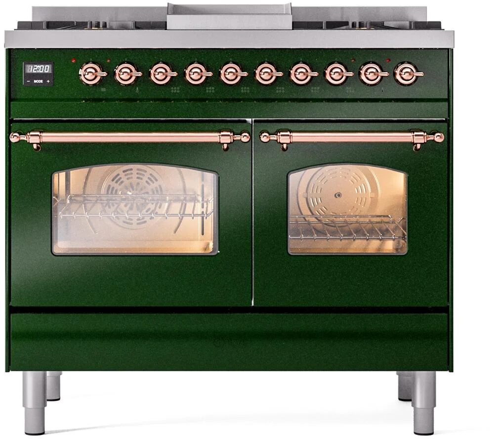 Ilve UPD40FNMPEGP Nostalgie Ii 40 Inch Dual Fuel Natural Gas Freestanding Range In Emerald Green With Copper Trim - Image 2
