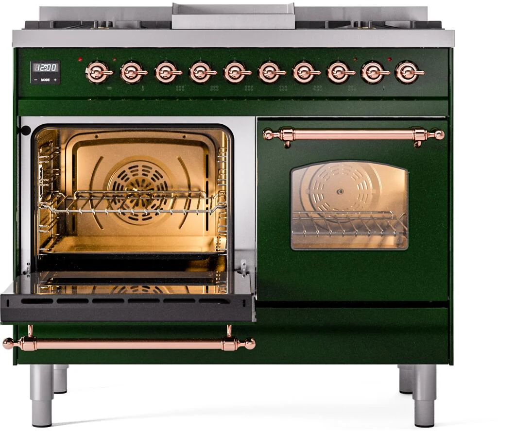 Ilve UPD40FNMPEGP Nostalgie Ii 40 Inch Dual Fuel Natural Gas Freestanding Range In Emerald Green With Copper Trim - Image 4