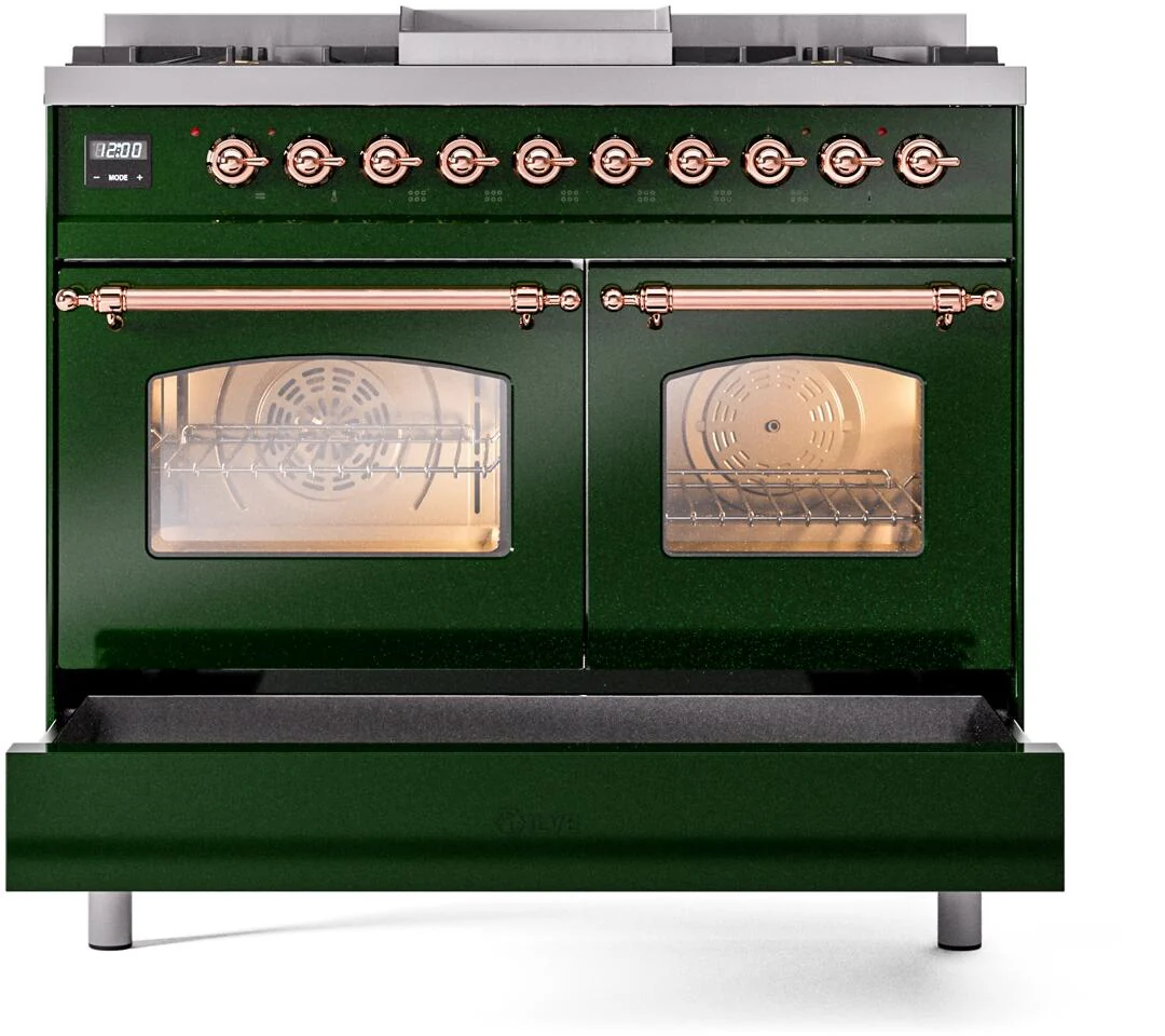 Ilve UPD40FNMPEGPLP Nostalgie Ii 40 Inch Dual Fuel Liquid Propane Freestanding Range In Emerald Green With Copper Trim - Image 6