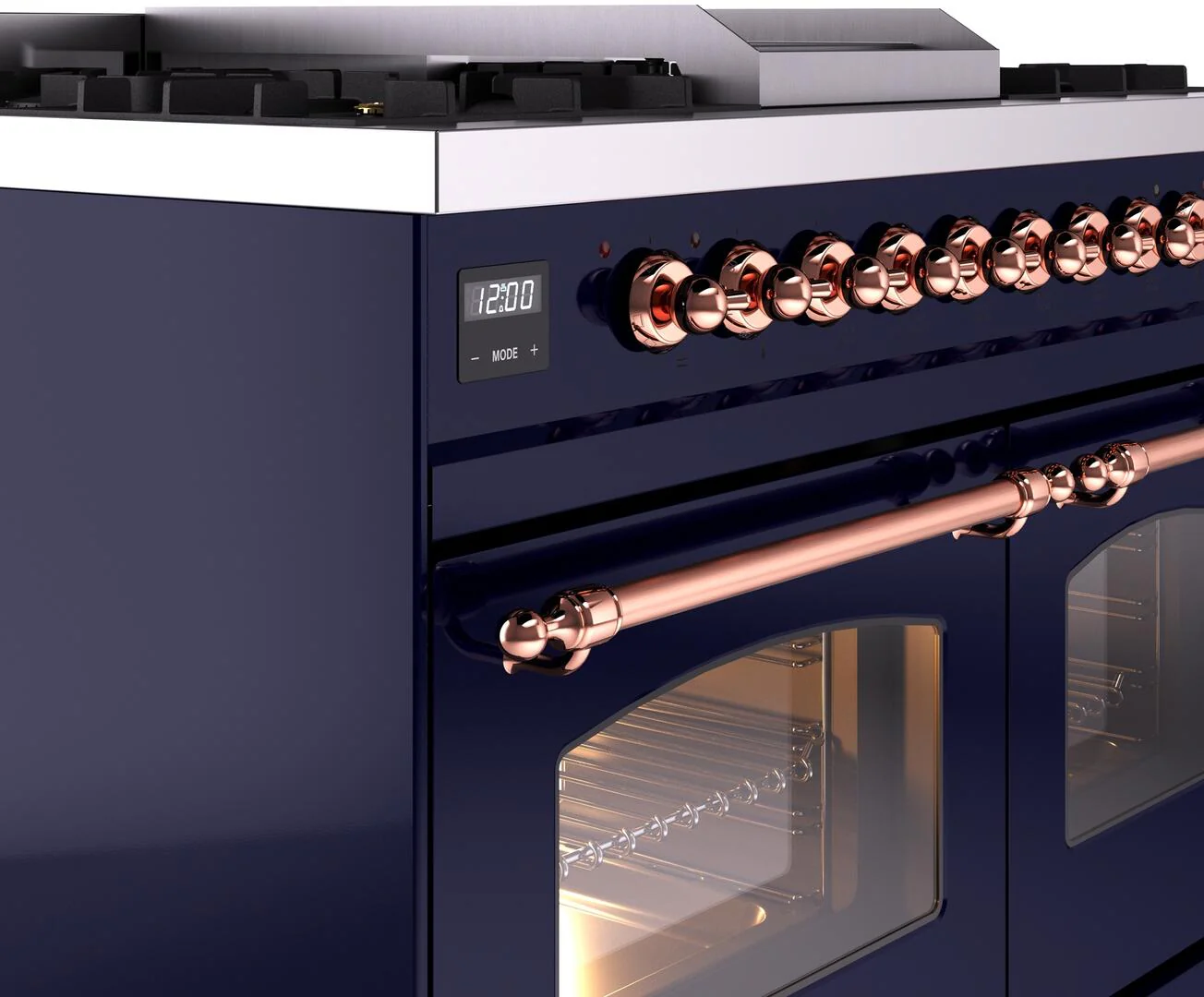 Ilve UPD40FNMPMBPLP Nostalgie Ii 40 Inch Dual Fuel Liquid Propane Freestanding Range In Blue With Copper Trim - Image 7