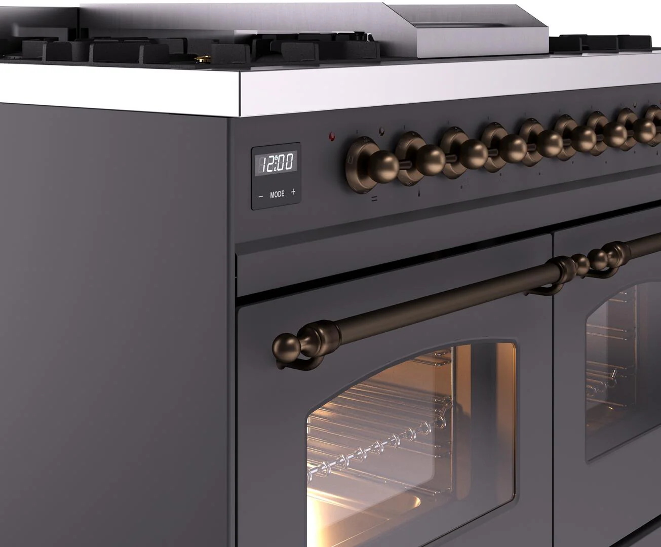 Ilve UPD40FNMPMGBLP Nostalgie Ii 40 Inch Dual Fuel Liquid Propane Freestanding Range In Matte Graphite With Bronze Trim - Image 7