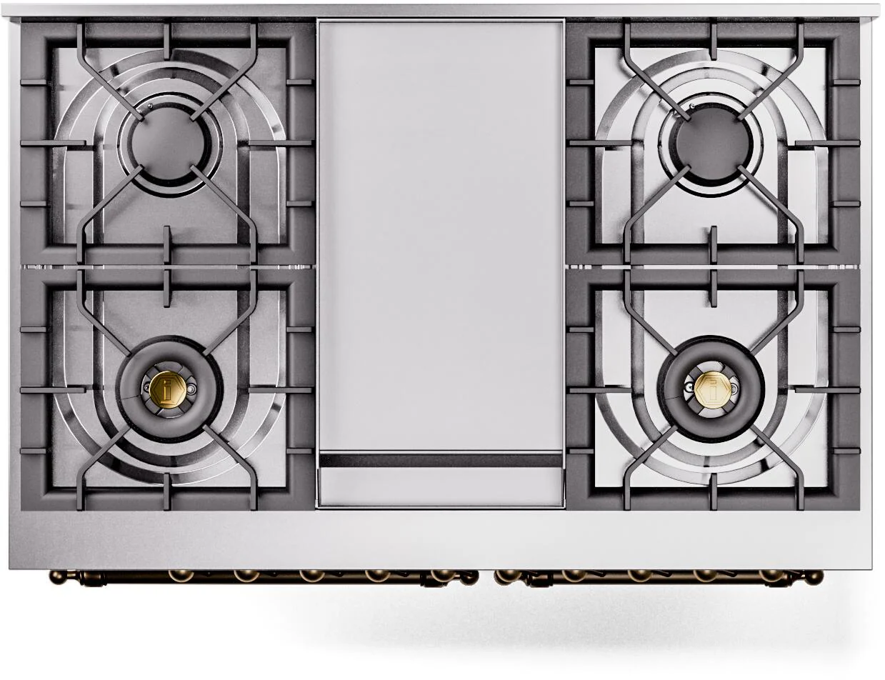 Ilve UPD40FQNMPMBGLP Nostalgie Ii 40 Inch Dual Fuel Liquid Propane Freestanding Range In Blue With Brass Trim - Image 5