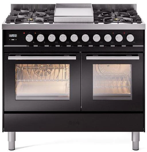 Ilve UPD40FWMPBK Professional Plus Ii 40 Inch Dual Fuel Natural Gas Freestanding Range In Glossy Black With Trim