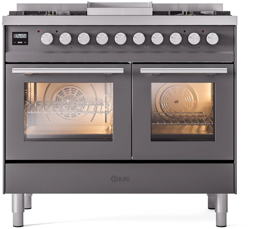 Ilve UPD40FWMPMGLP Professional Plus Ii 40 Inch Dual Fuel Liquid Propane Freestanding Range In Matte Graphite With Trim - Image 2