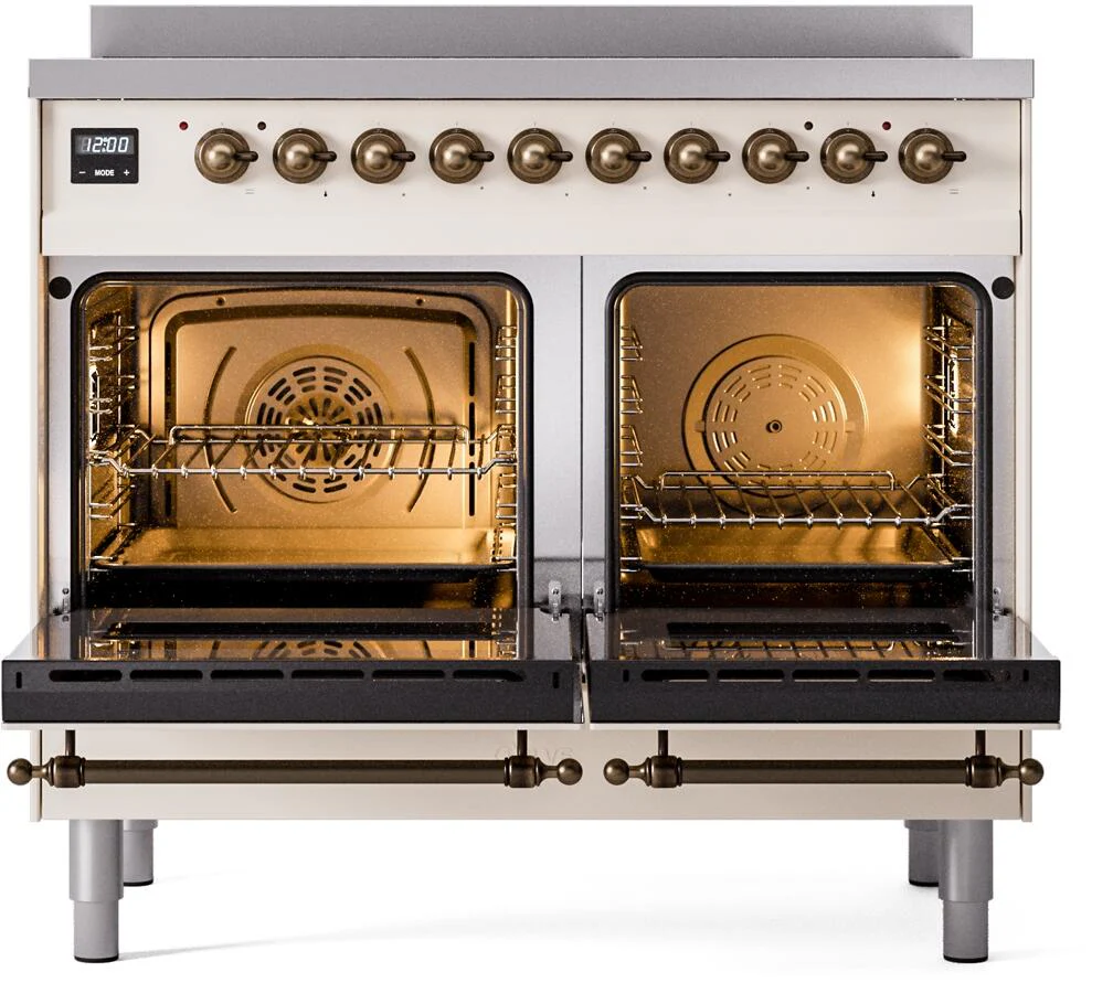 Ilve UPDI406NMPAWB Nostalgie Ii 40 Inch Electric Freestanding Range In Antique White With Bronze Trim - Image 3