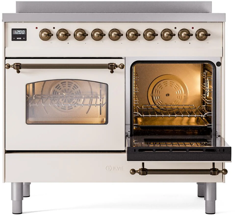 Ilve UPDI406NMPAWB Nostalgie Ii 40 Inch Electric Freestanding Range In Antique White With Bronze Trim - Image 5