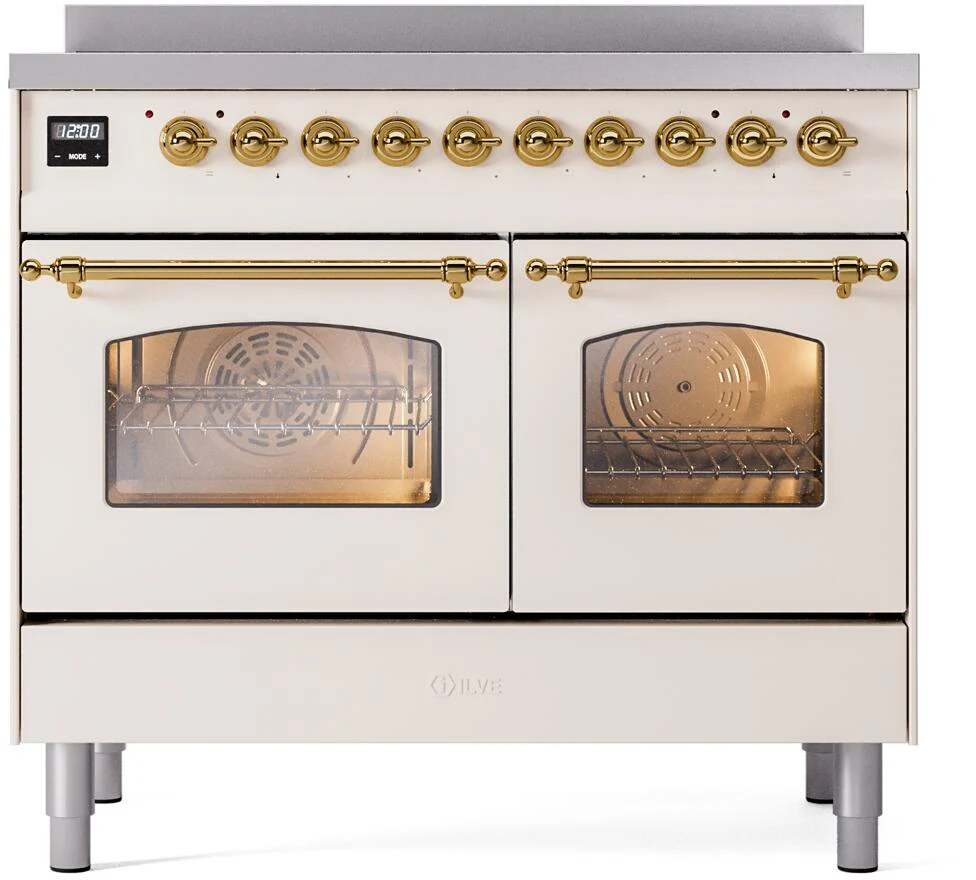 Ilve UPDI406NMPAWG Nostalgie Ii 40 Inch Electric Freestanding Range In Antique White With Brass Trim - Image 2